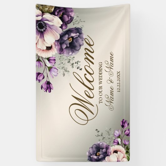 Party Paarse Roze Bloemen Golden Elegant Spandoek (Verticaal)