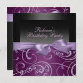Party Paarse wervelingen Verjaardagsuitnodiging Kaart (Voorkant / Achterkant)