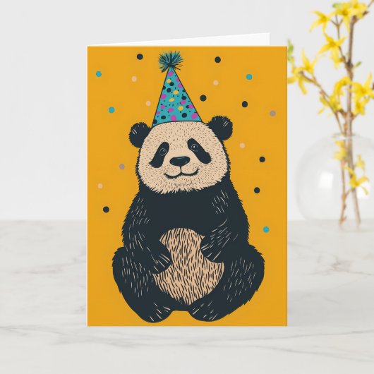 Party Panda Wenskaart – Leuk en feestelijk ontwerp Kaart (Gele Bloem)