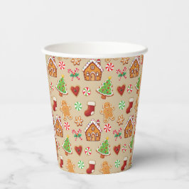 Party Paper Cups Christmas Gingerbread Print Papieren Bekers