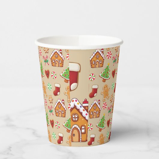 Party Paper Cups Christmas Gingerbread Print Papieren Bekers (Links)