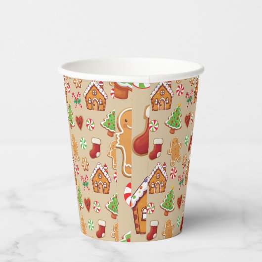 Party Paper Cups Christmas Gingerbread Print Papieren Bekers (Rechts)