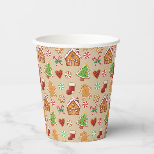 Party Paper Cups Christmas Gingerbread Print Papieren Bekers (Voorkant)