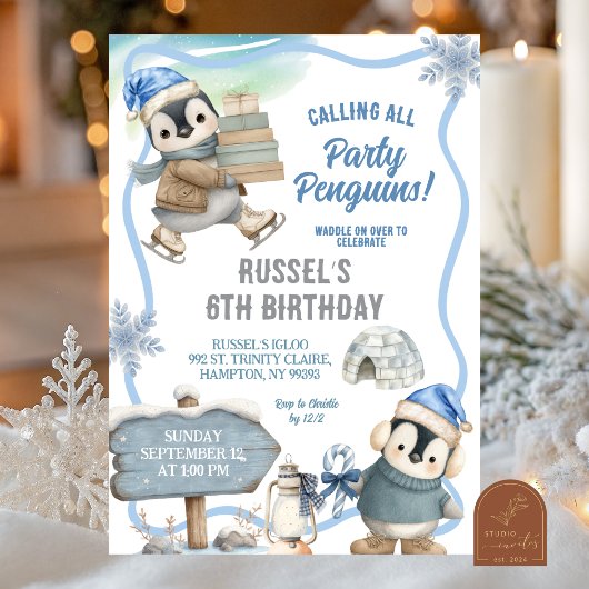 Party Penguin Arctic Animal Birthday Kaart
