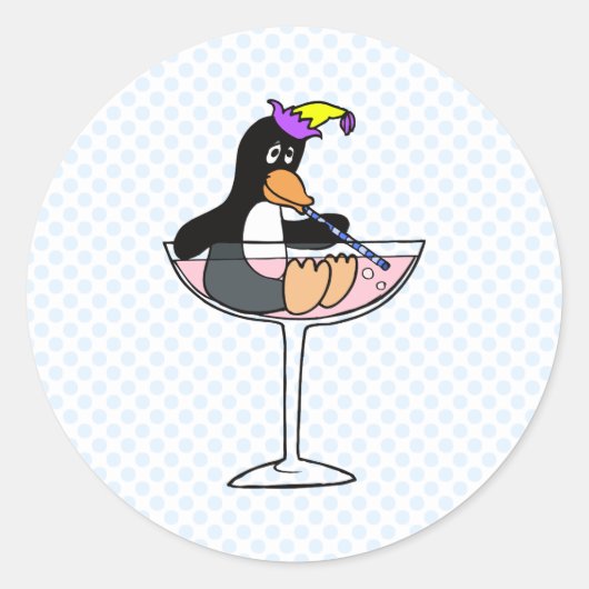 Party Penguin Ronde Sticker (Voorkant)