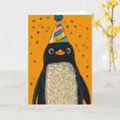 Party Penguin Verjaardag Kaart (Gele Bloem)