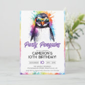 Party Penguin zonnebril, kind jarig Kaart (Staand voorkant)