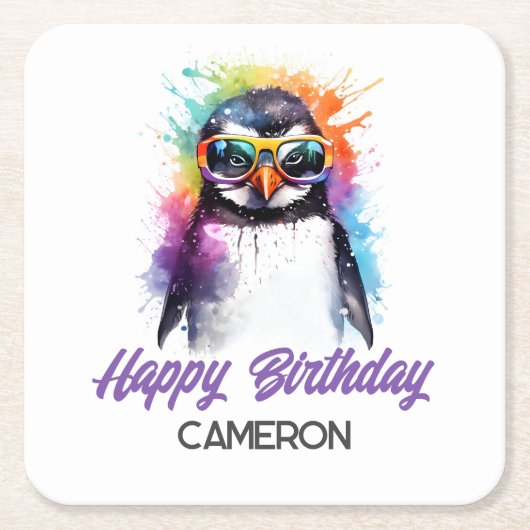 Party Penguin zonnebril, kind jarig Kartonnen Onderzetters (Voorkant)