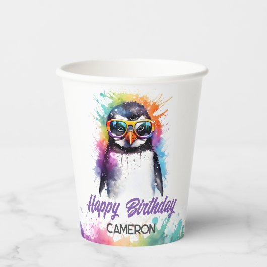 Party Penguin zonnebril, kind jarig Papieren Bekers (Voorkant)