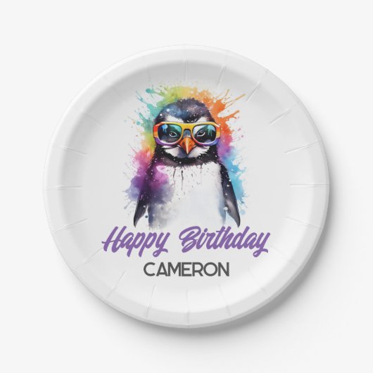 Party Penguin zonnebril, kind jarig Papieren Bordje (Voorkant)