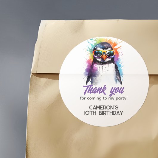 Party Penguin zonnebril, kind jarig Ronde Sticker
