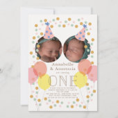 Party Pet & Balloon Foto Tweeling Meisjes 1e Verja Kaart (Voorkant)