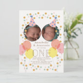 Party Pet & Balloon Foto Tweeling Meisjes 1e Verja Kaart (Staand voorkant)