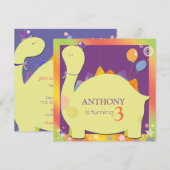 Party Pet Dinosaur Schattige Kind Verjaardagsfeest Kaart (Voorkant / Achterkant)