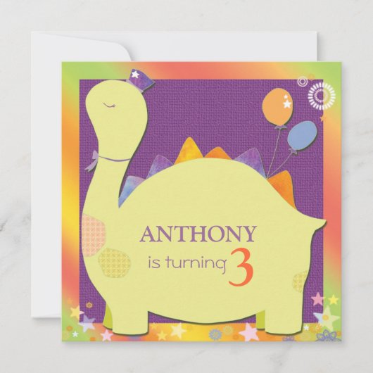 Party Pet Dinosaur Schattige Kind Verjaardagsfeest Kaart (Voorkant)