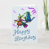 Party Pet en Streamers Verjaardag Kaart (Voorkant)
