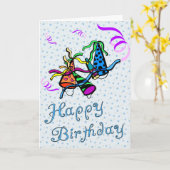 Party Pet en Streamers Verjaardag Kaart (Gele Bloem)