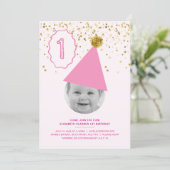 Party Pet - Meisjes 1e verjaardag Uitnodiging (Staand voorkant)