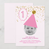 Party Pet - Meisjes 1e verjaardag Uitnodiging (Voorkant / Achterkant)