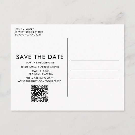 Party Photo QR Code Wedding Sla de datum op Aankondigingskaart (Achterkant)