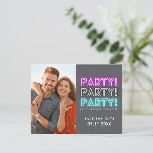 Party Photo QR Code Wedding Sla de datum op Aankondigingskaart (Staand voorkant)