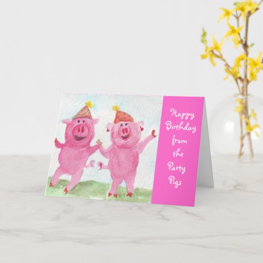 Party Pigs wenst u een fijne verjaardag Kaart (Gele Bloem)