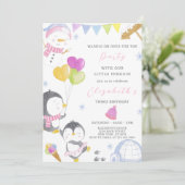 Party Pinguïn Verjaardag uitnodiging (Staand voorkant)