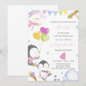 Party Pinguïn Verjaardag uitnodiging (Voorkant / Achterkant)