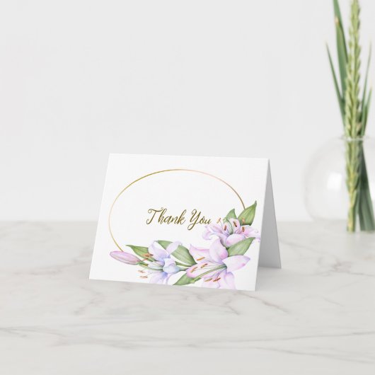 Party Pink Lily Flowers Golden Lijst Mooi Bedankkaart (Voorkant)