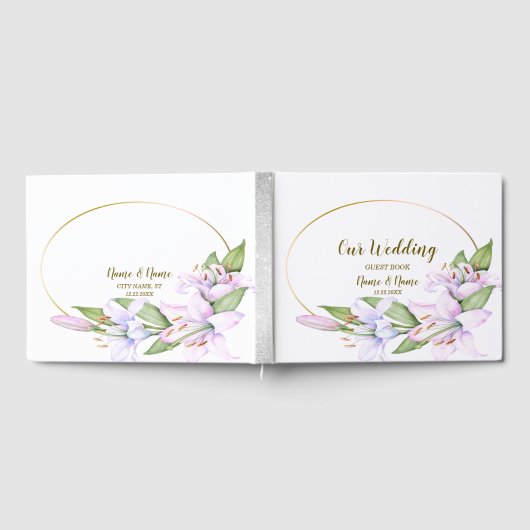 Party Pink Lily Flowers Golden Lijst Mooi Gastenboek (Volledig)