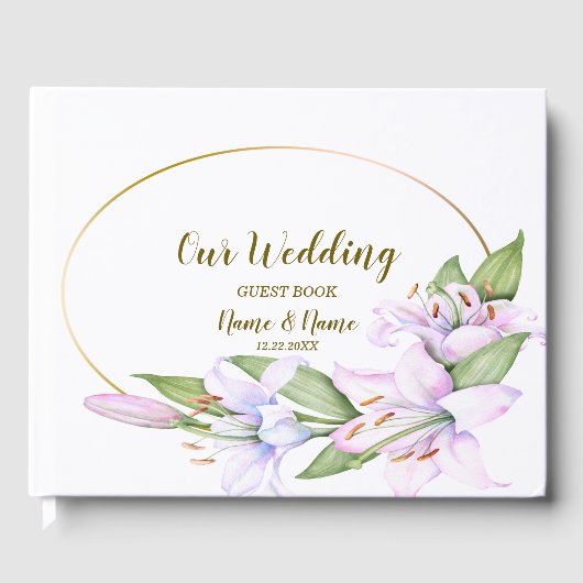 Party Pink Lily Flowers Golden Lijst Mooi Gastenboek (Voorkant)