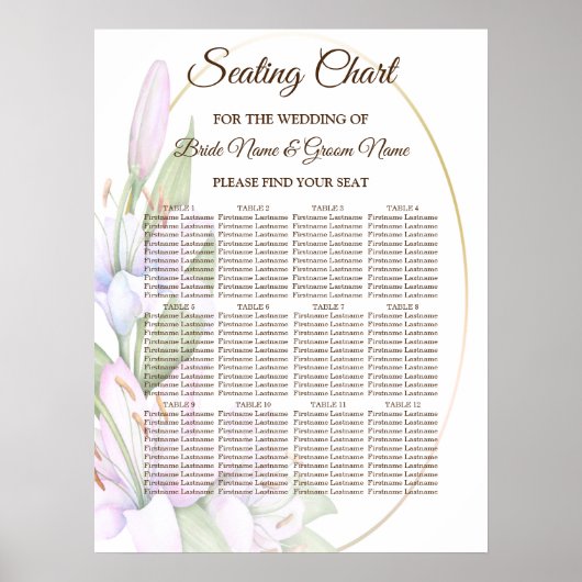 Party Pink Lily Flowers Golden Lijst Mooi Poster (Voorkant)