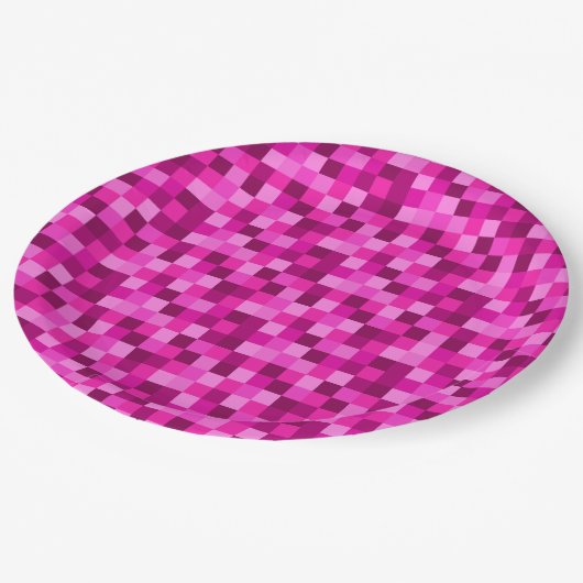 Party Pink Pixels Paper Plates, Party Plates Papieren Bordje (Gekanteld)