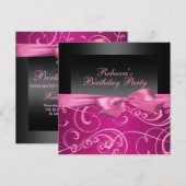 Party Pink Swirls Verjaardag Uitnodiging (Voorkant / Achterkant)