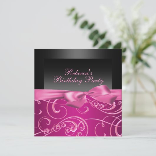 Party Pink Swirls Verjaardag Uitnodiging (Staand voorkant)