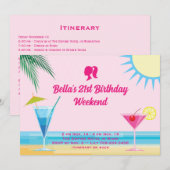 Party Pink Tropical Beach 21ste Verjaardag Weekend Kaart (Voorkant / Achterkant)