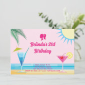 Party Pink Tropical Beach 21ste verjaardagsfeestje Kaart (Staand voorkant)