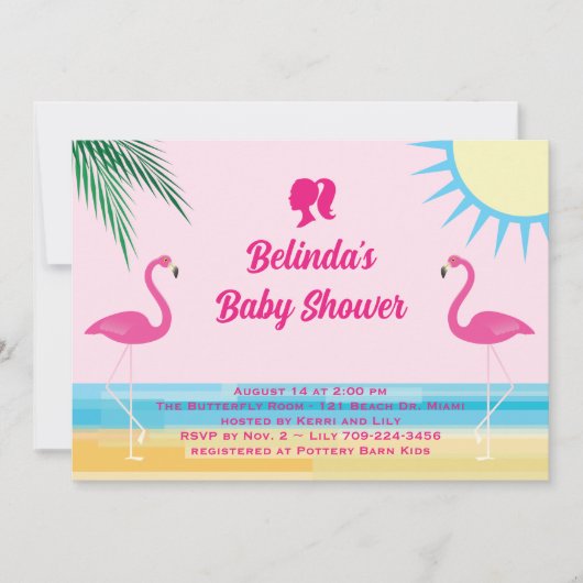 Party Pink Tropical Beach Baby shower Uitnodiging (Voorkant)