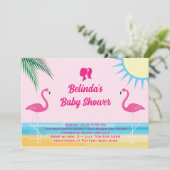 Party Pink Tropical Beach Baby shower Uitnodiging (Staand voorkant)