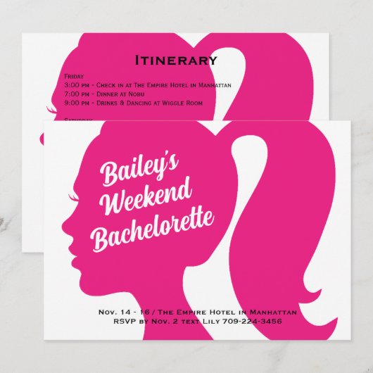 Party Pink Weekend Bachelorette Kaart (Voorkant / Achterkant)