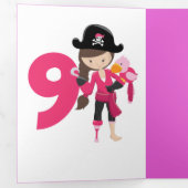 Party Pirate Meisje 9e Verjaardag Drieluik Kaart (Binnenzijde eerst)