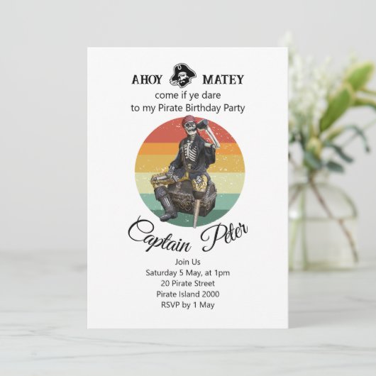 Party Pirate Skelet Uitnodiging (Staand voorkant)