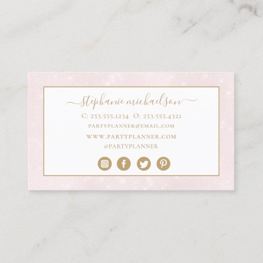 Party Planner Blush Roze Gouden Glitter Ballon Visitekaartje (Achterkant)