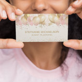 Party Planner Blush Roze Gouden Glitter Ballon Visitekaartje