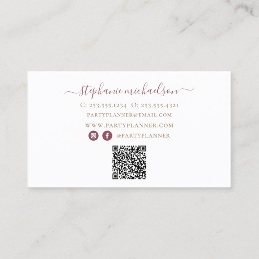 Party Planner Bourgogne Gouden Ballon QR Code Visitekaartje (Achterkant)