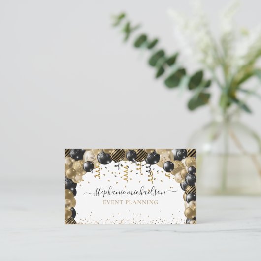 Party Planner Gold Glitter-ballon Visitekaartje (Staand voorkant)