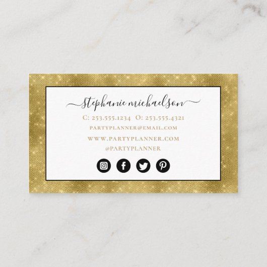 Party Planner Gold Glitter-ballon Visitekaartje (Achterkant)