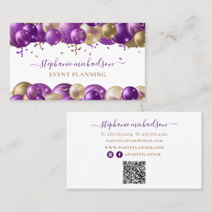 Party Planner Paarse gouden ballon QR-code Visitekaartje