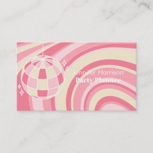 Party Planner Retro Groovy Wave Disco Ball Roze Visitekaartje