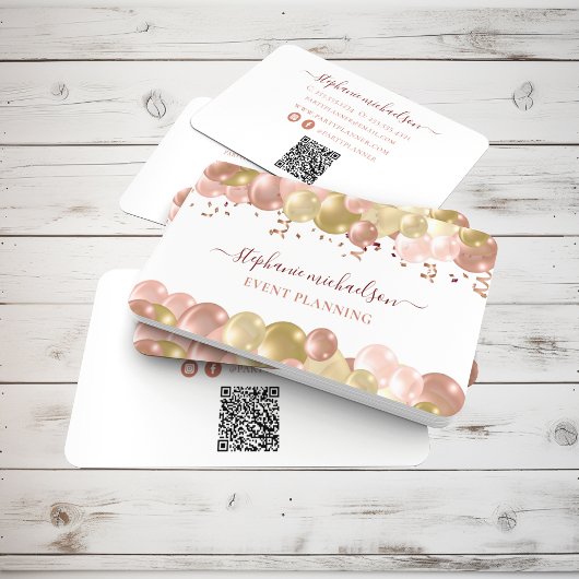 Party Planner Roos Gouden Ballon QR Code Visitekaartje